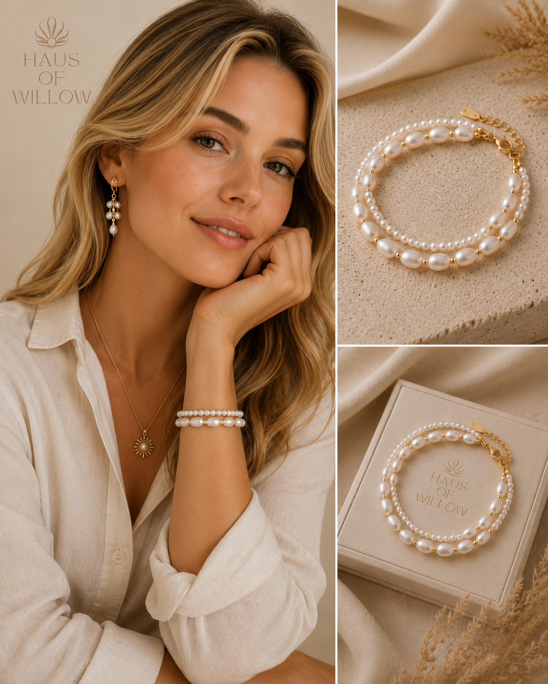 Maddy Pearl Bracelet – Double Strand Freshwater Pearl & Gold
