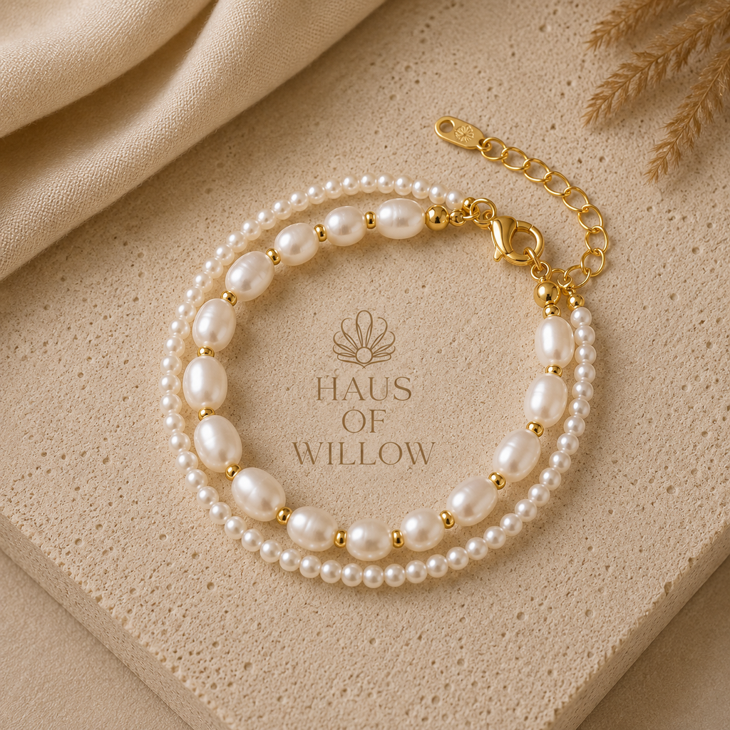 Maddy Pearl Bracelet – Double Strand Freshwater Pearl & Gold