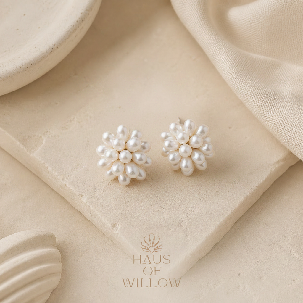 Hailey Pearl Flower Studs White - Branded